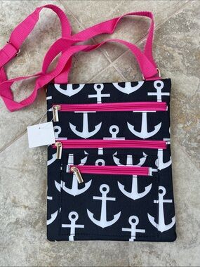 Nautical Anchor Crossbody Bag with Hot Pink Accents